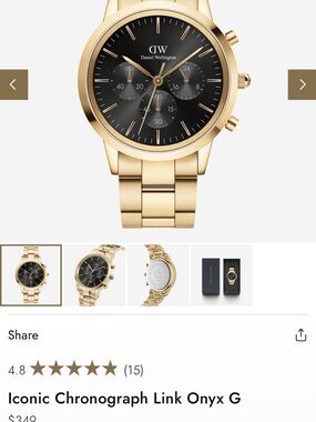 Daniel Wellington Gold Link Chronograph Watch with Black Dial